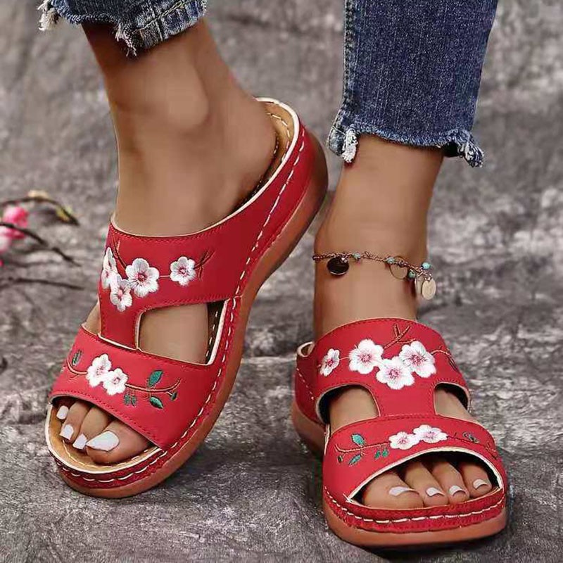 Rimocy Floral Embroidery Women Slippers Soft Bottom Beach Beach Women 2022 Summer Slip On Sandals Plus Size 43 Mujer Flip Flops