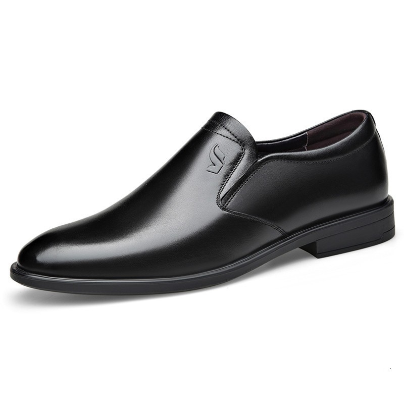 New Fashion Genuine Leather Concise Business Men Round Toe Black Shoes Breathable Formal Wedding Basic Shoes Men Sundress Shoes