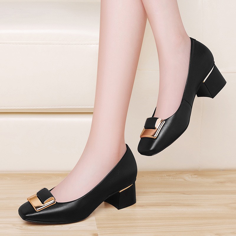 Newest Fashion Women Shoes 2021 Spring Thick High Heel Pumps Female Genuine Leather Office Lady Party Shoes for Woman M0251