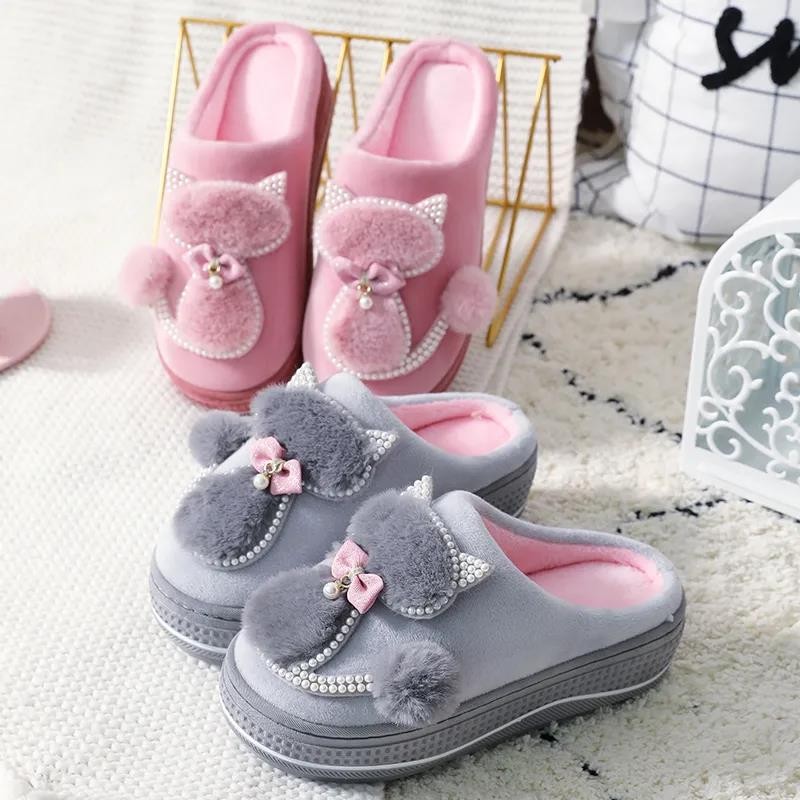 Winter Warm Slippers Polyester Cotton Women Home Shoes Lovely Non-slip Indoor Slides Corduroy Couple Slippers Women's Shoes