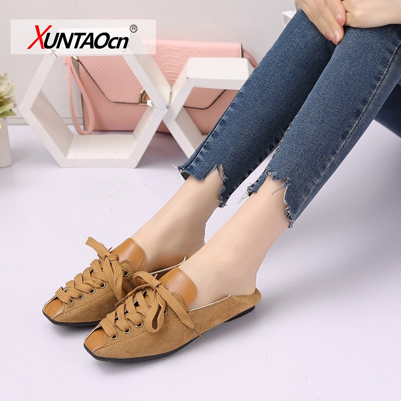 Personality women shoes 2021 spring lace-up loafers fashion soft square toe flats for women shoes black loafers women