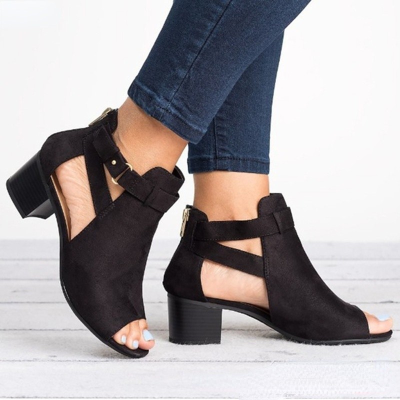 Women Chunky Heel Sandals Ladies Summer New Toe High Heels Female Buckle Fashion Casual Plus Size 34-43 Sandalias De Mujer