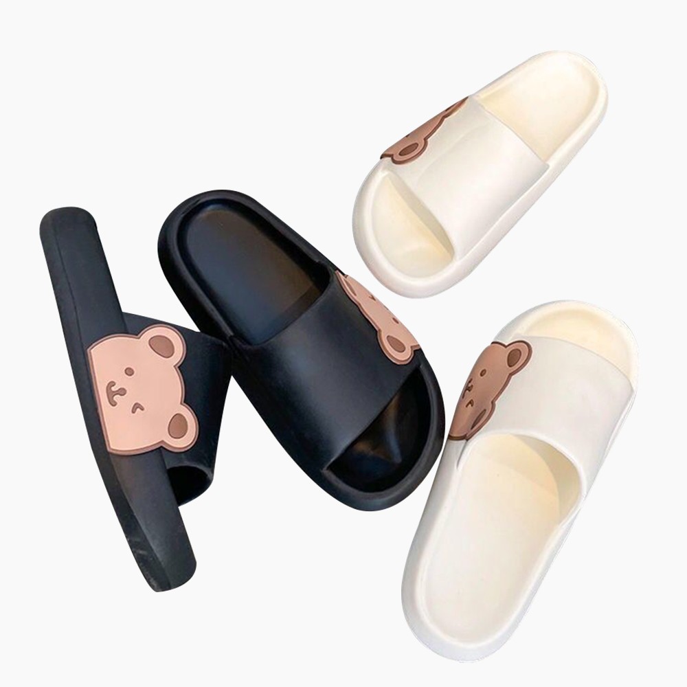 Summer Women Men Slippers Indoor Bathroom Thickened Platform Non-slip Home Couple Cloud Sandals Cartoon Flip Flops Bear Beach Shoes