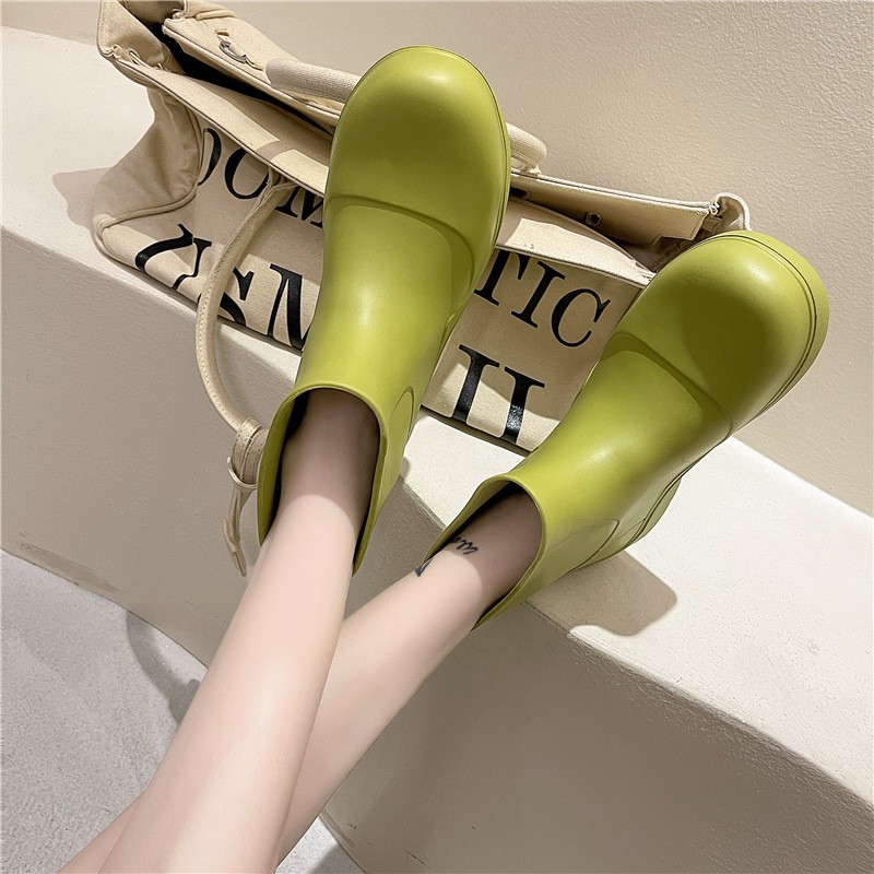 Rimocy 2021 New Rubber Waterproof Rainboots Women Candy Color Thick Platform Ankle Boots For Female Non-slip Rain Boots Woman