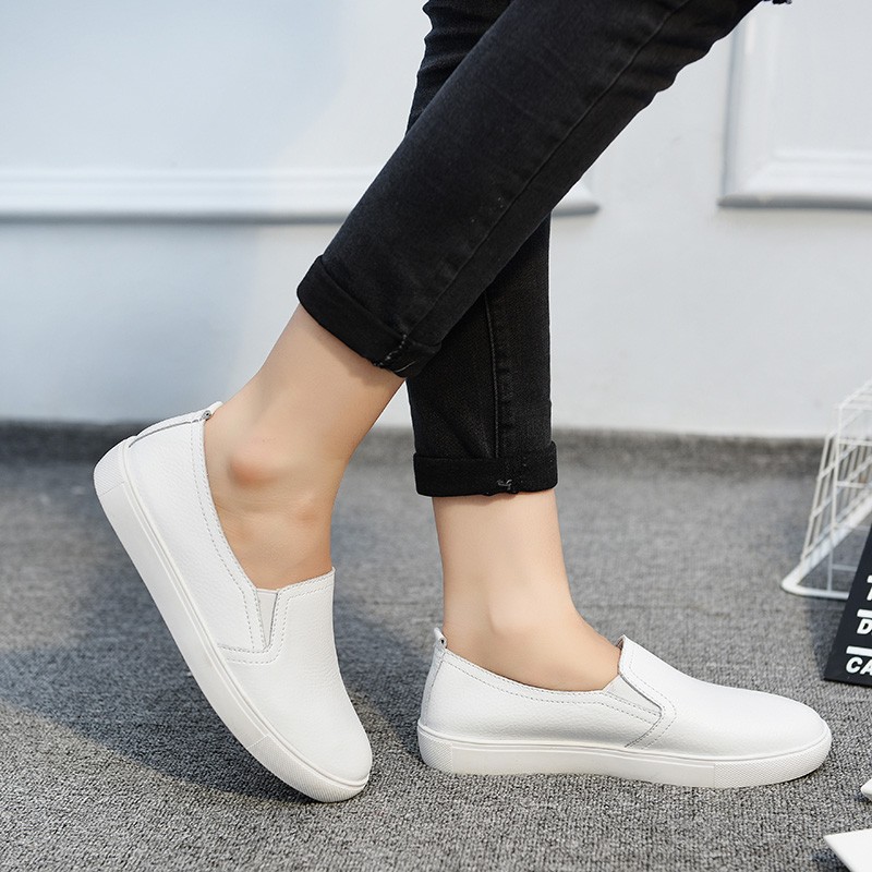 New Leather Women Fltats Casual Leather Shoes For Women Spring Summer Flat Shoes Ladies White Leather Loafers Zapatos Mujer