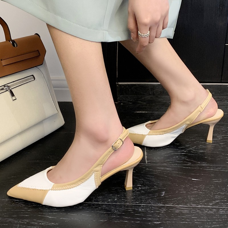 Rimocy Fashion Women Mixed Colors Pumps 8cm Summer 2022 Pu Pointed Toe Slingback Sandals Woman Thin Heels Office Ladies Shoes