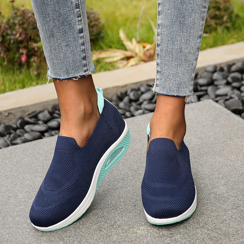 Rimocy 2022 Summer Women Breathable Sneakers Cushioning Air Cushion Walking Shoes Woman Slip On Platform Mesh Flats Plus Size 43