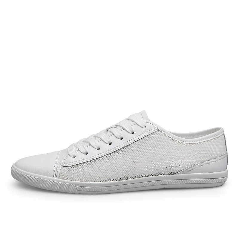 Men's genuine leather sneakers, breathable, white, soft, loafers