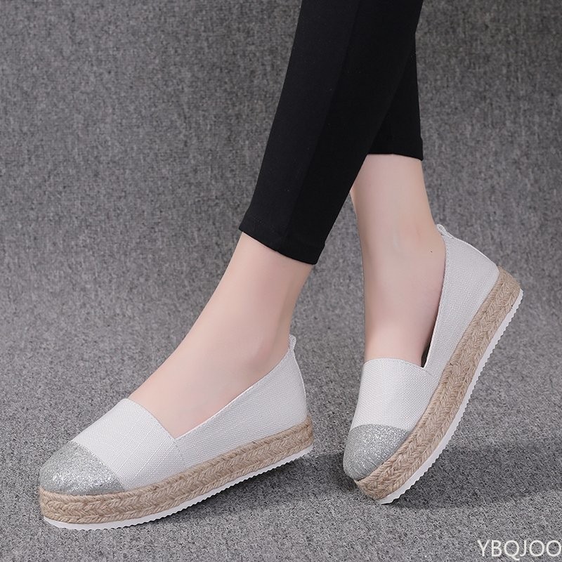 Women Flat Shoes Low Top Spring And Autumn Canvas Shoes Straw High Quality Shoes Fashion Flats Loafers Single Shoes