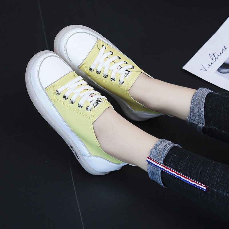 Women Spring Shoes 2022 New Genuine Leather Trend Color Matching Women Shoes Flat Bottom Lace-up Casual Girl Student Shoes