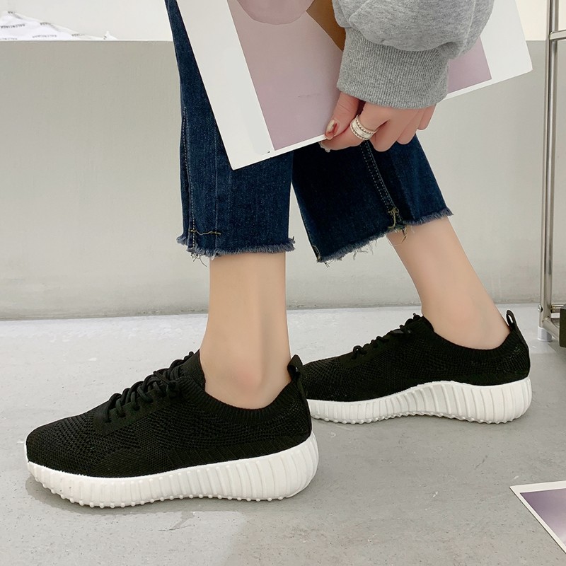 Lucifer Breathable Mesh Lace Up Sneakers Women 2022 Summer Soft Sole Knit Flat Shoes Woman Non-slip Casual Shoes Plus Size 43