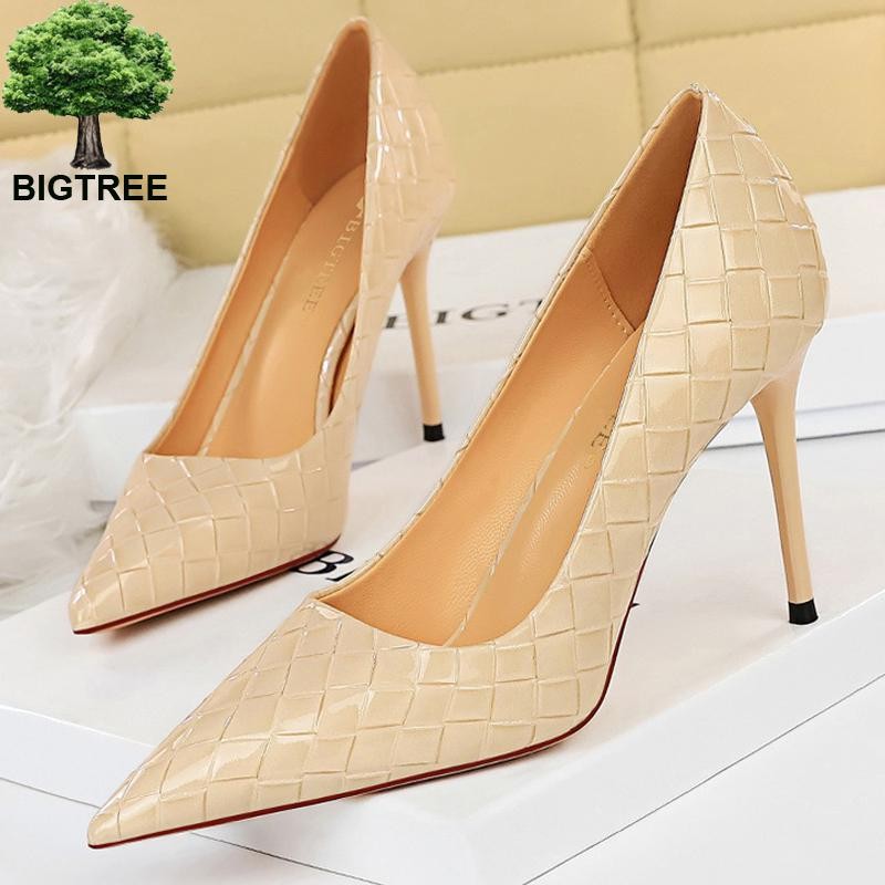 BIGTREE Patent Leather Shoes Woman Pumps 2022 Designer Shoes New Weave Style Fine High Heels Stiletto Heeled Shoes Party Shoes