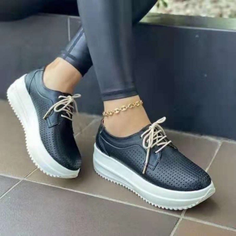 2022 women's shoes spring and autumn new casual shoes hollow breathable slope heel platform shoes lightweight non-slip sports shoes