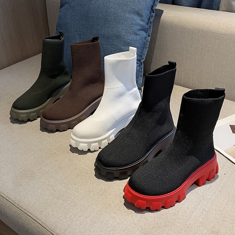 Women Platform Socks Boots Autumn Boots Size 43 Woman High Heel Shoes Sexy Knitted Casual Socks Chunky Socks Boots Botas Mujer