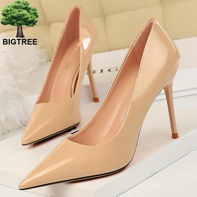 BIGTREE أحذية امرأة الموضة مضخات براءات الاختراع والجلود عالية الكعب Stiletto الكعوب الاحتلال OL مكتب أحذية مثير الكعوب حجم كبير 43