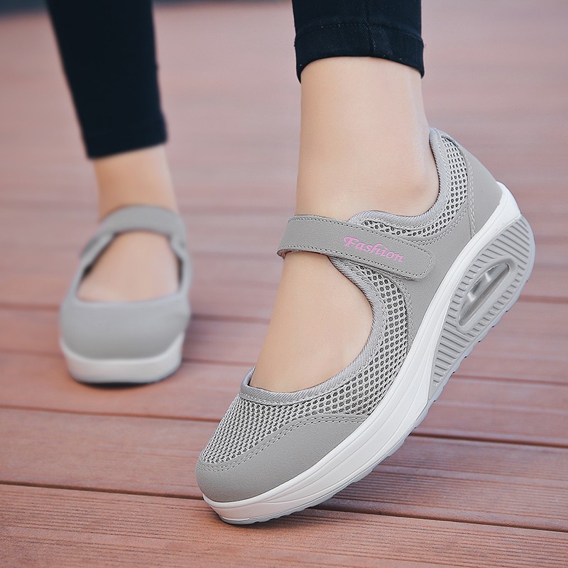 Women Platform Sneaker Summer Fitness Mesh Slimming Sneakers Female Height Increasing Shoes Hook and Loop Chunky Walking Shoes