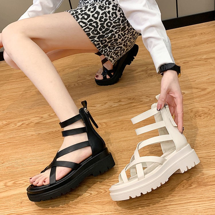 Women 2021 new cool women's shoes spring and summer versatile hollow out thick-soled Roman shoes fashion beach sandals