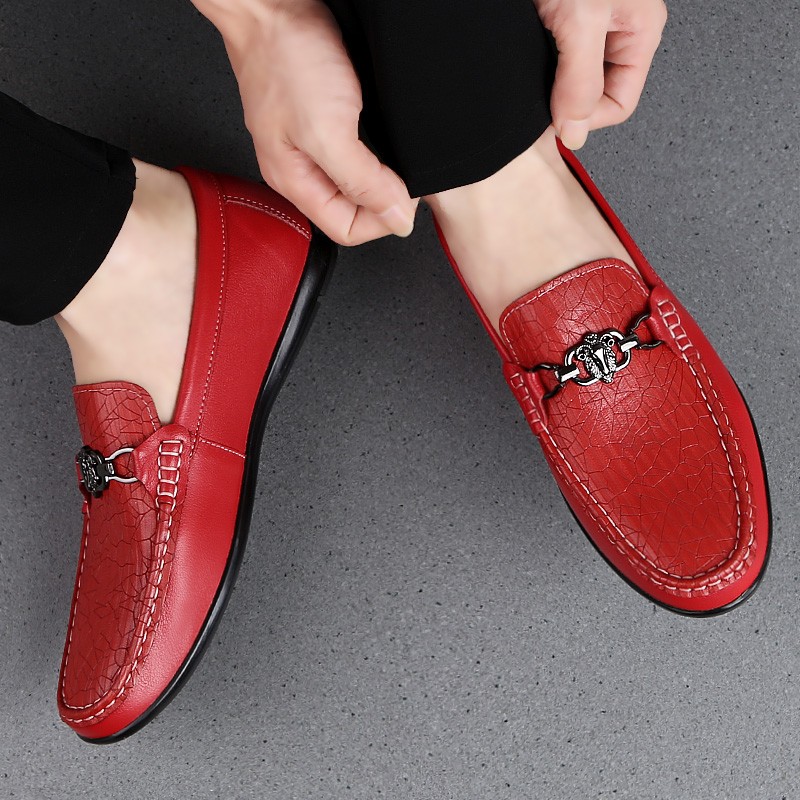 Spring 2022 peas shoes men's leather casual leather shoes driving soft-soled men's shoes red pedal lazy