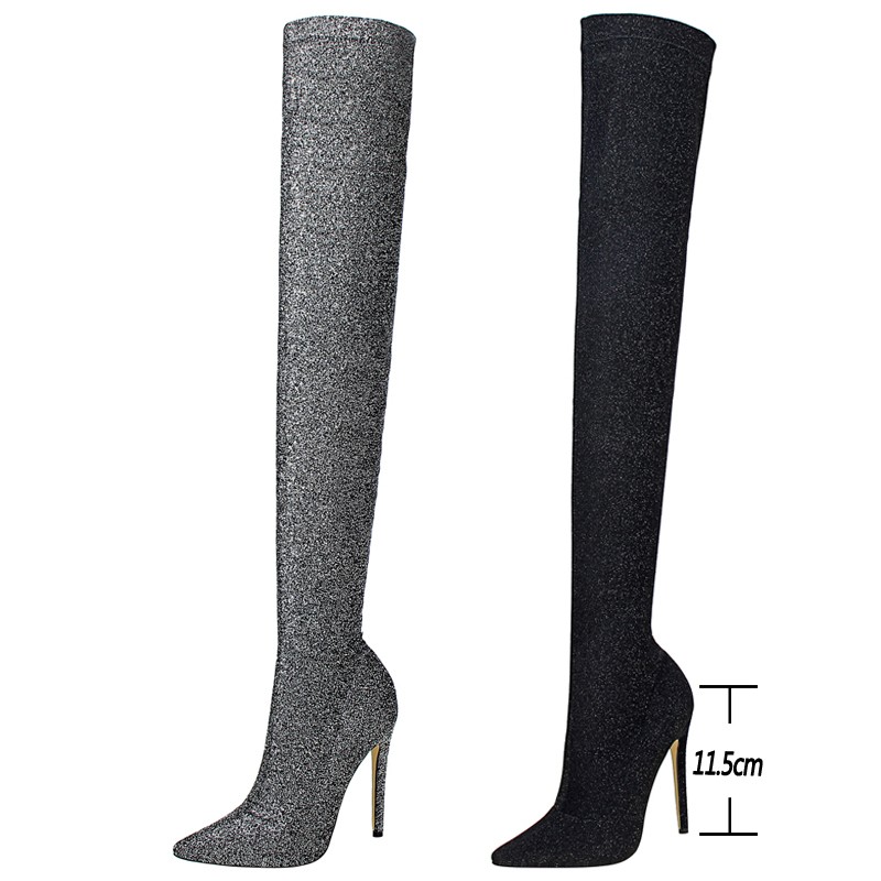 BIGTREE Boots Women Boots Elasticity Sexy Over-the-Knee Boots Women High Heel Winter Boots Female Long Boots Stiletto Heels 11.5cm