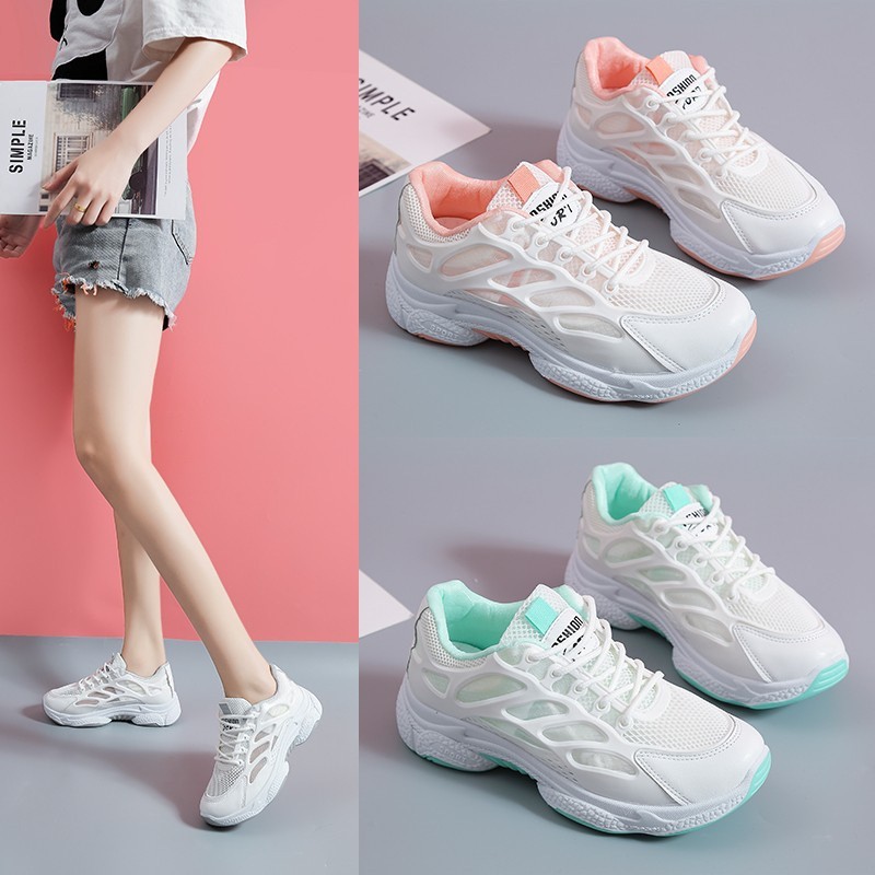 Women's shoes 2021 summer platform wedge casual sneakers women mesh breathable sneakers women comfort lace up white shoes