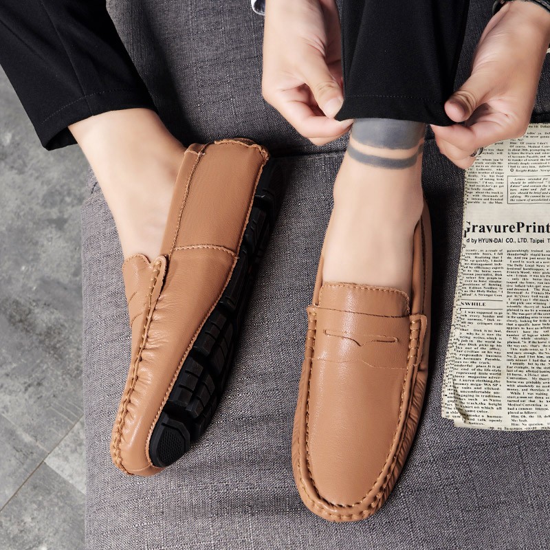 Leather men's shoes luxury brand men's casual shoes comfortable non-slip shoes men's genuine driving shoes simple fashion shoes