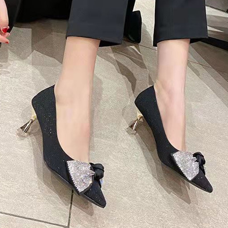 Lucifer 2022 Fashion Crystal Bowknot Pumps Women Pointed Toe High Heel Shoes Woman Stiletto Heel Party Shoes Zapatos De Mujer