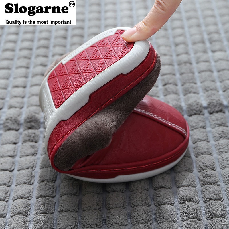 Couples Women Men Winter Slippers Home Cotton Shoes For Lovers Men Indoor Slippers Plush Warm Indoor PU Leather Waterproof Unisex