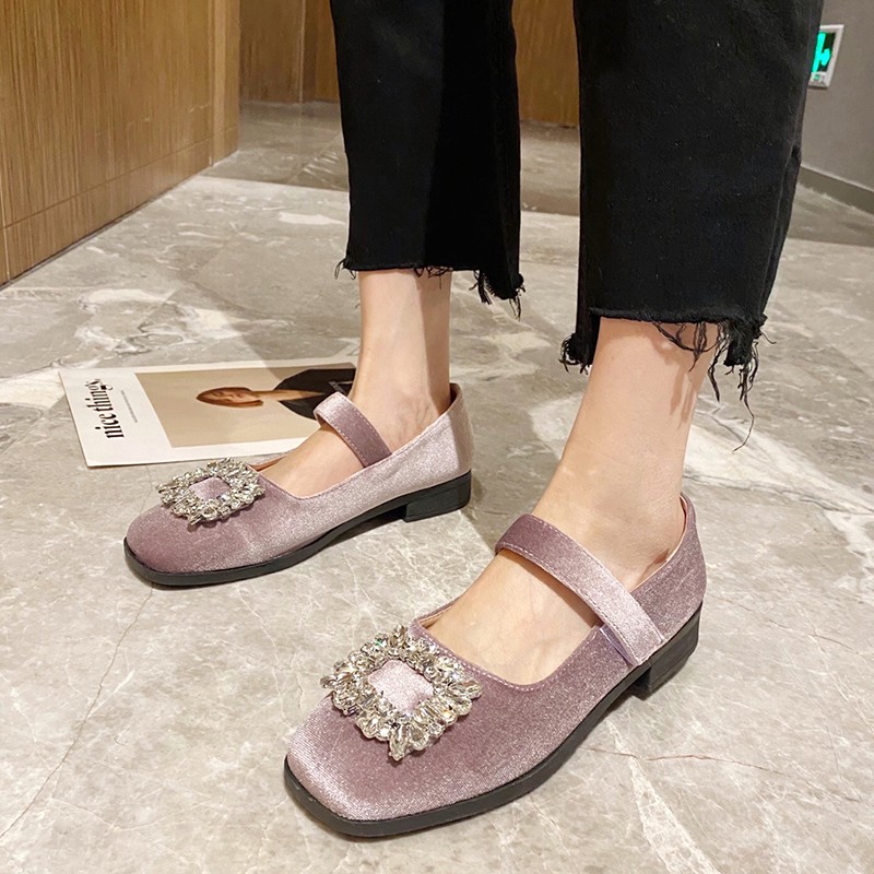 Rimocy Spring Autumn Crystal Mary Jane Shoes For Women Low Heel Ankle Strap Pumps Woman Dress Rhinestone Fashion Party Shoes