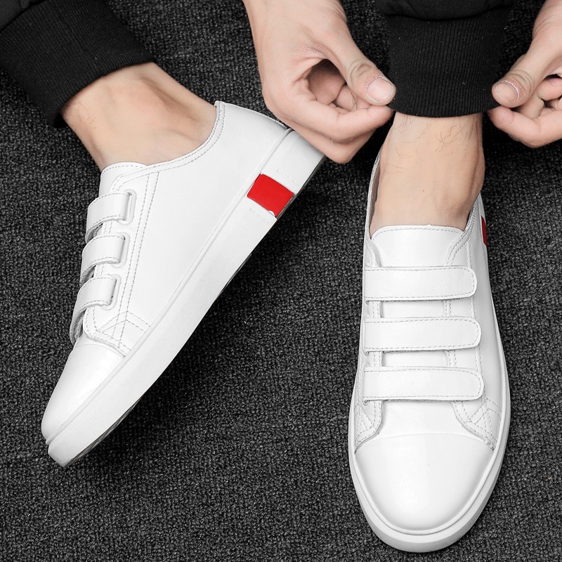 New arrival men's white and black flat shoes velcro comfortable sneaker for male high quality men's casual shoes fashion shoes