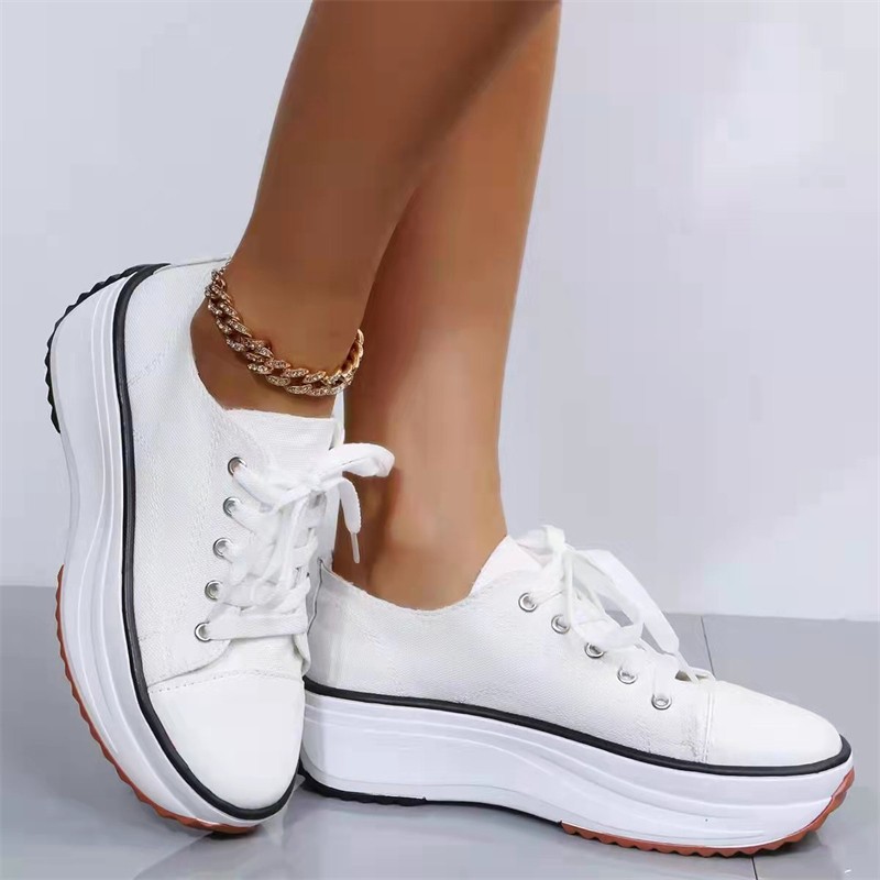 Rimocy Leopard Canvas Platform Sneakers Women Plus Size 43 Thick Sole Sports Shoes Woman 2022 Spring Autumn Lace Up Casual Shoes