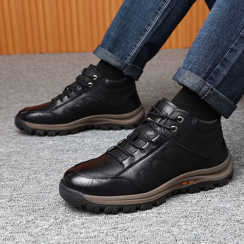 Men's shoes 2021 autumn and winter warm casual fashion lace up basic leather shoes bota male zapatos de segurchampre hombre