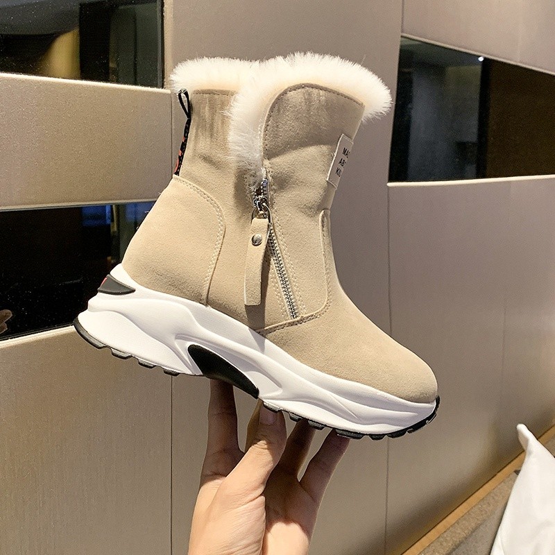 New Winter Warm Ankle Boots For Women Boots 5cm Height Increasing Platform Furry Boots Warm Chunky Sole Snow Boots Socks Woman