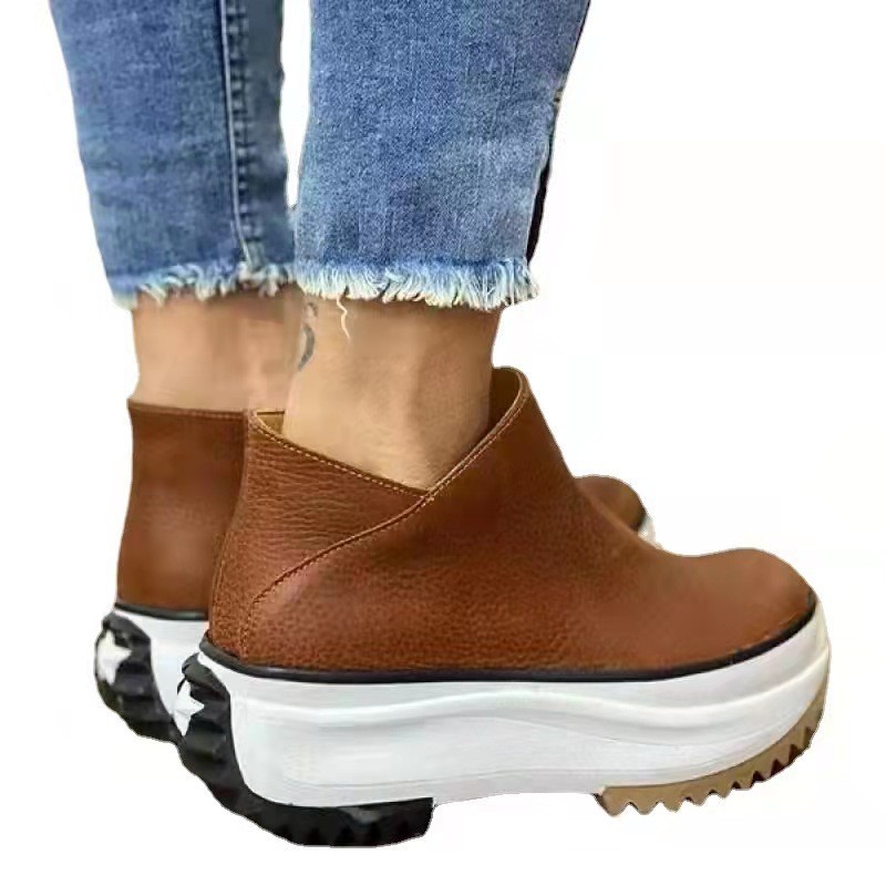 2021 autumn and winter new wedge thick heel bottom zipper ankle boots women platform leather shoes woman booties punk shoes