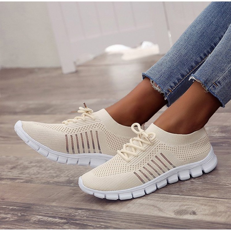 Women's Socks Sneakers Flying Fabric Flat Casual Light Breathable Mesh Student Running Shoes