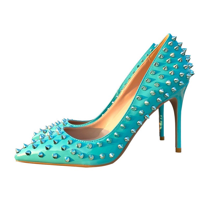 Spring New Sexy Rivet Pointed Toe Stiletto High Heel Work Shoes Party Dress All-match Fashion Large Size Women's Shoes