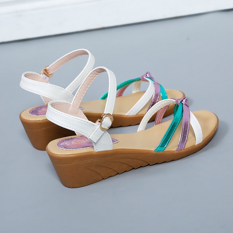 2021 wet summer elegant dress ladies high heel shoes women yellow peep toe ankle strap wedges sandals party size 35-40