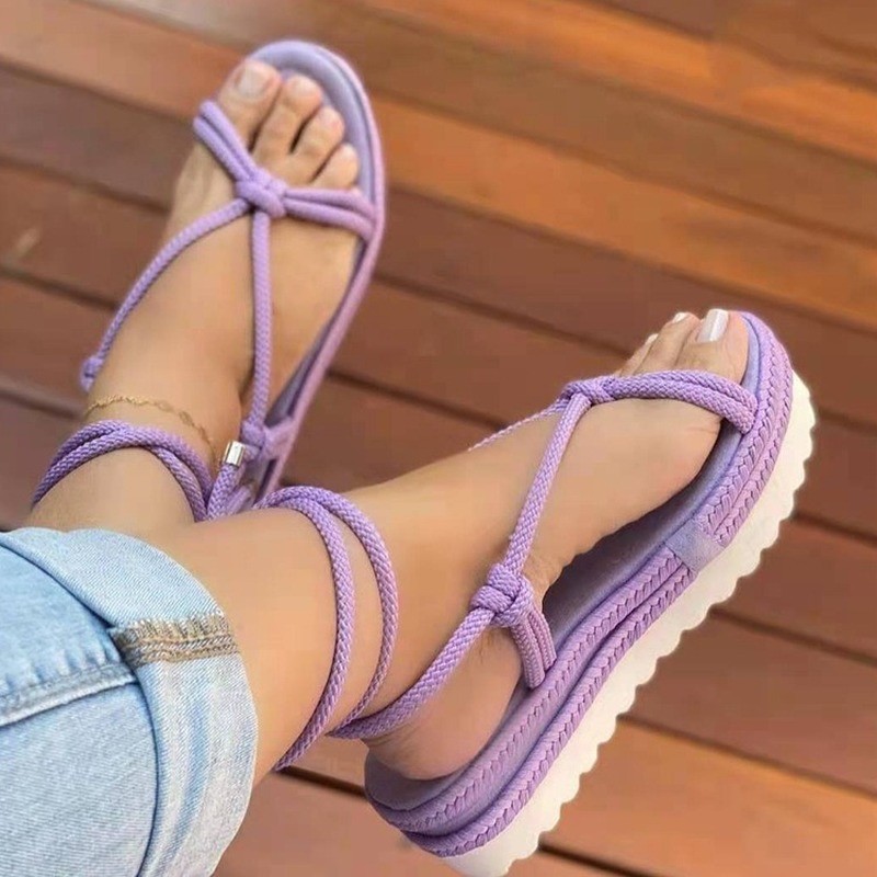 2022 Women Gladiator Flat Ankle Wrap Sandals Ladies Wedge Female Fashion Lace-up Shoes Women's Shoes Sandals Plus Size 43