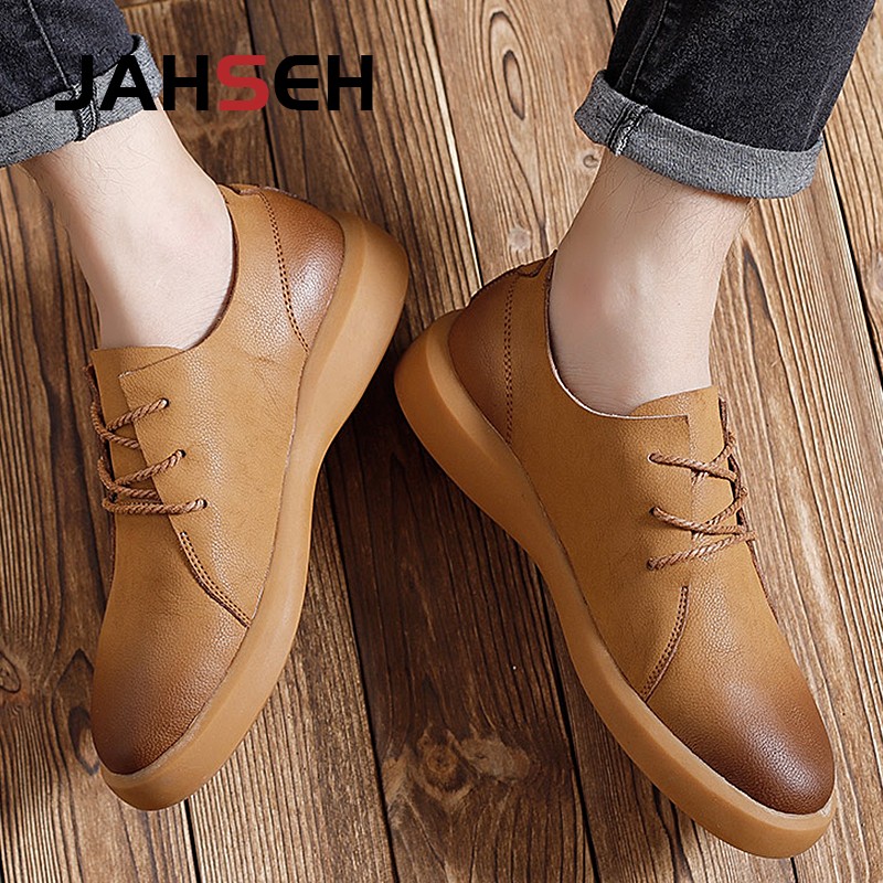 Men Casual Oxfords Genuine Leather Moccasins Lace Up Men Business Shoes Breathable Fashion Brand Walking Shoes Size 38~47