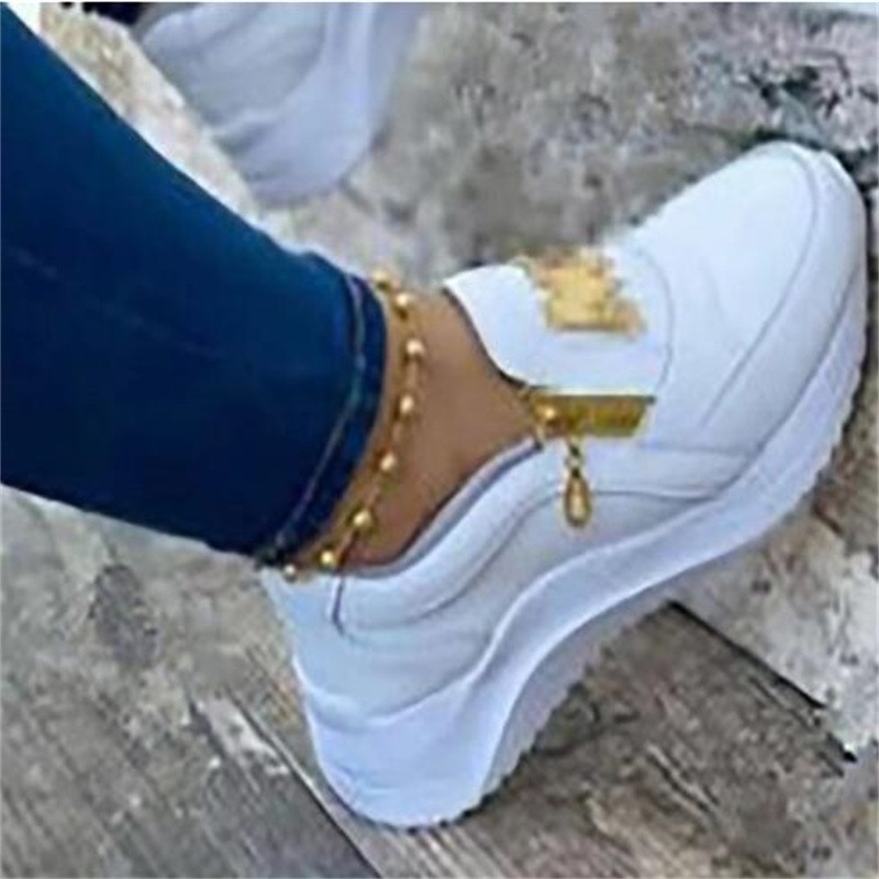 2022 Women Flat Platform Shoes Elegant Women PU Shoes Genuine Woman Spring Casual Zipper Flat Shoes Women Non-slip Shoes