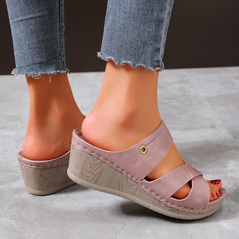 Rimocy Fashion Cross Straps Women Wedges Sandals Summer 2022 PU Platform Slippers Woman Open Toe High Heel Sandals Slides Women