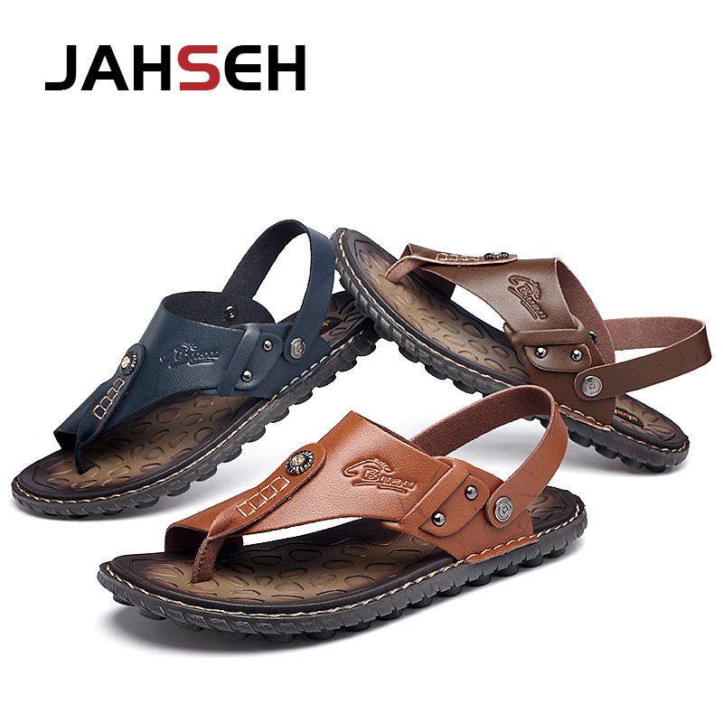 New Arrival Leather Men Sandals Summer Slip On Leisure Beach Shoes Fashion Outdoor Men Sandals High Quality Slippers Size 47