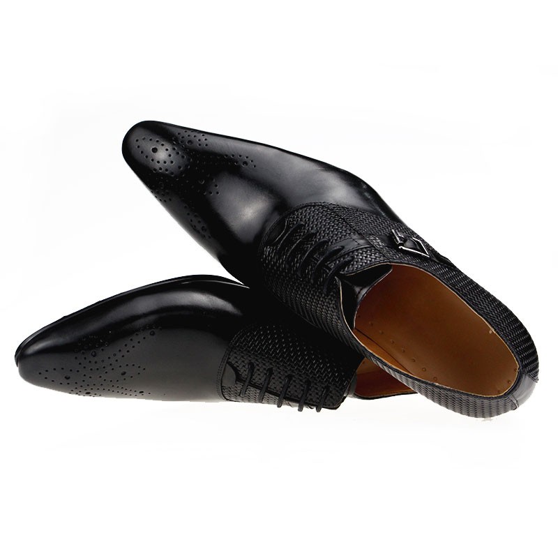 Male brogue wedding dress genuine leather lace-up handmade business casual custom shoes model fashion exquisite buckle ABS black