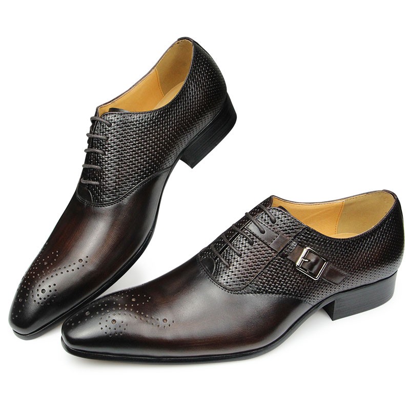 Spring Autumn New Men's Casual Oxford Business Genuine Leather Dress Shoes Pointed Toe Lace Up Zapatos Hombre Wedding Banquet Suit