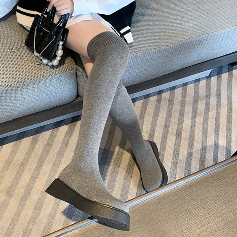 Rimocy 2022 Winter Autumn Women Platform Over The Knee Boots Stretch Knit Stockings Long Boots Woman Slip On Thick Bottom Boots