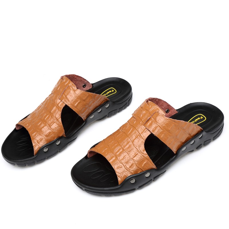 YEINSHAARS Plus Sizes 52 Split Leather Slippers For Men Summer Hot Sale Slides Sandals Beach Shoes Flip Flops Hombres Sandalia