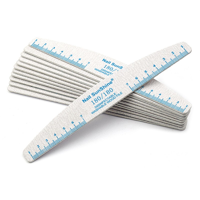 50pcs Thick Half Moon Professional Wood Nail File With Ruler Gray Emery 80 100 150 180 240 Grit Wood Files Tips For Nails