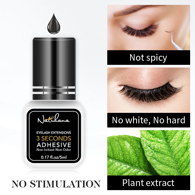 NATUHANA 5ml 1sec Fast Drying Strong False Eye Lash Extension Glue Adhesive Retention 5-7 Weeks Low Smell Mink Eyelash Glue