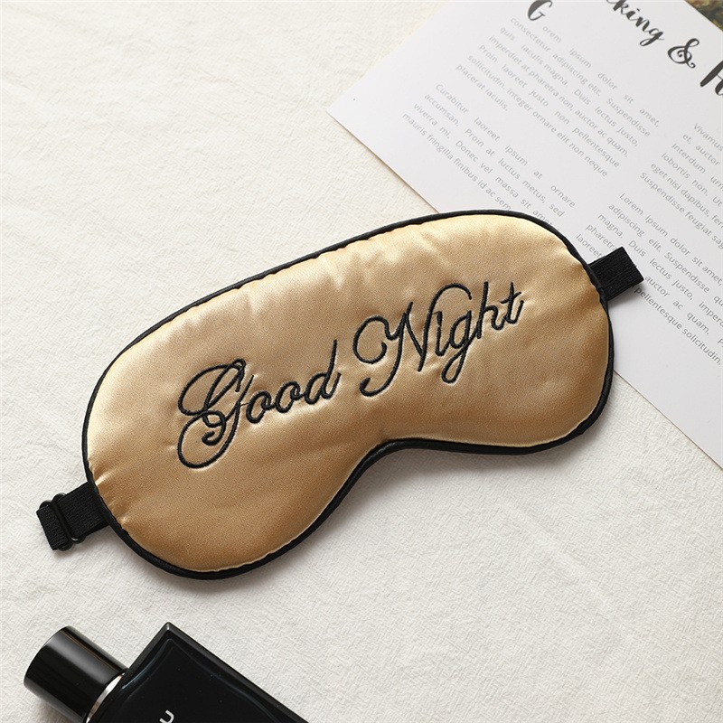 Embroidered Silk Sleep Mask Adjust Button Travel Ventilation Sleep Mask Good Night Pattern Eye Patches For Sleeping Aid