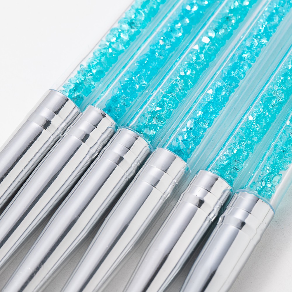 6pcs/set Acrylic Drawing Nail Brush UV Gel Brush Crimped Round Metal Handle Painting Pen Rhinestone Handle Nail Art Tool