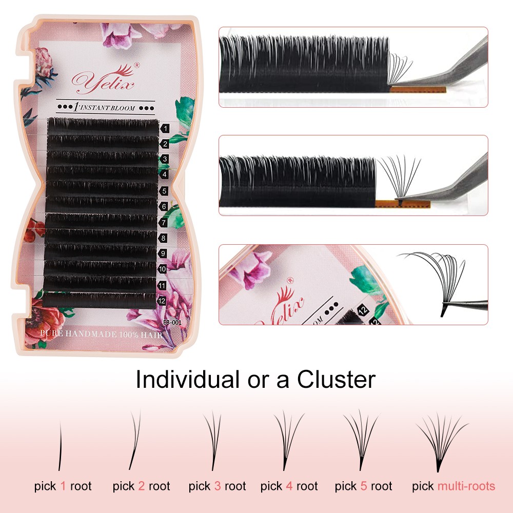 YELEX Easy Van Lashes Bloom Individual Eyelash Extension Faux Mink Lashes Soft Natural Lash Extension Volume Rosso Auto Fans